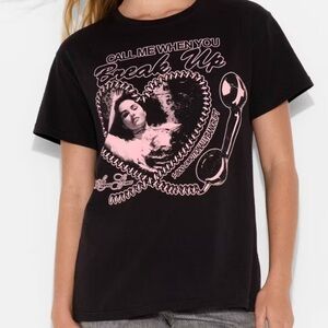 NWT Selena Gomez Black and Pink Call Me When You Break Up Graphic Tee